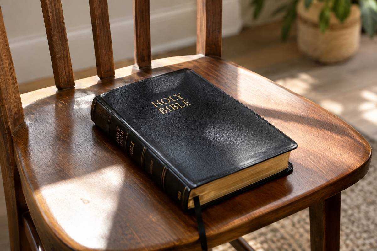 An open Holy Bible resting in the light